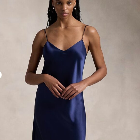Polo Ralph Lauren Satin Midi Slip Dress in Newport Navy Sz 6 - Picture 13 of 13